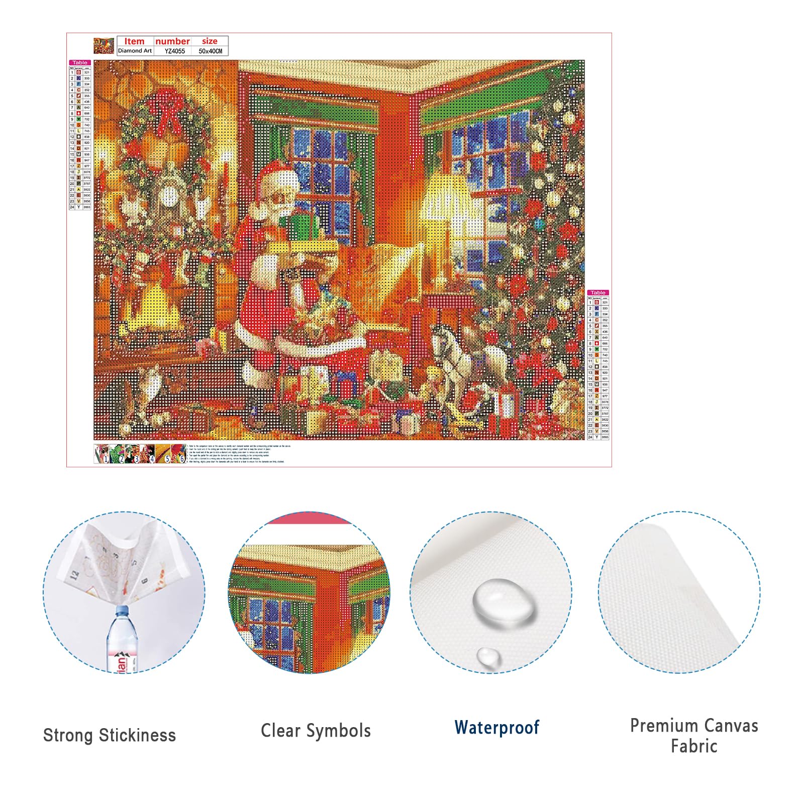 Diamond Painting 5D Natale 50x40 Cm | Kit Completo Con Tela, Diamanti Rotondi E Strumenti | Babbo Natale, Alce E Albero Di Natale