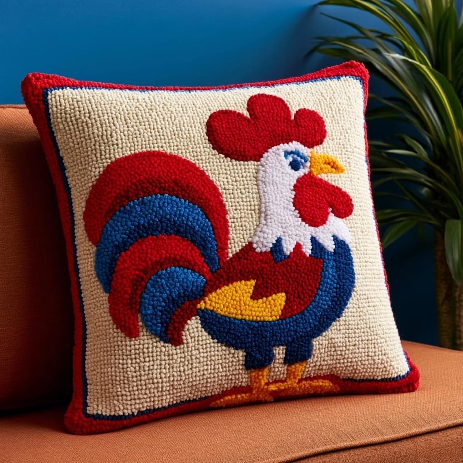 AxiangziK Latch Hook Pillow Kits 17x17in,Cartoon Rooster