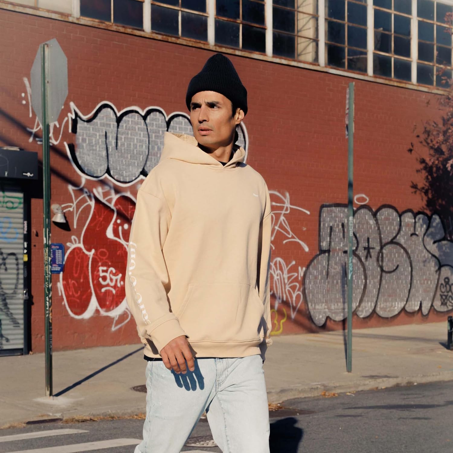 Careeon En Route Hoodie, Self Care Care for Others tan beige nude Sweatshirt in 100% recycled cotton