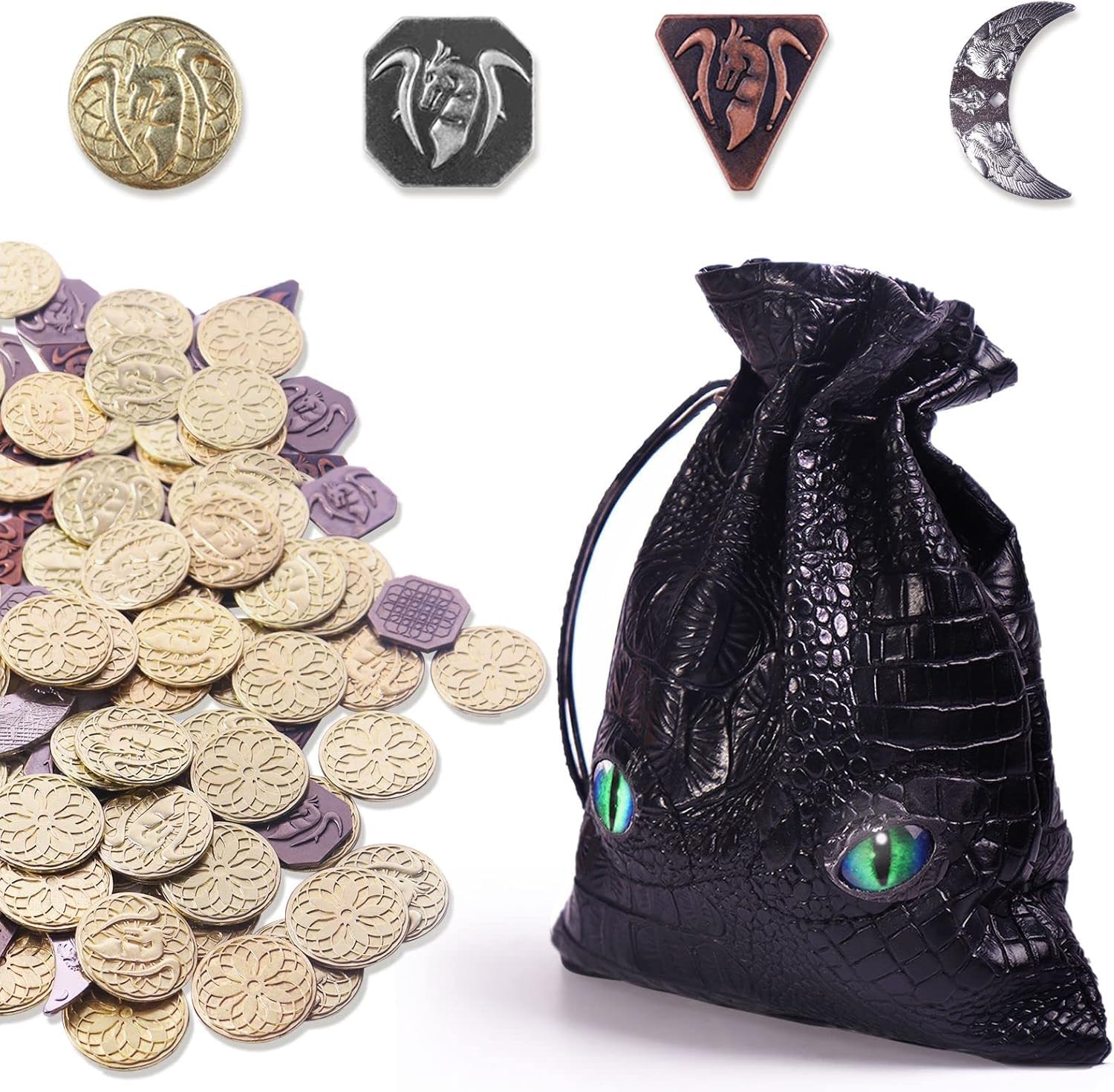 Byhoo 145 pièces jetons de jeu en métal avec sac en cuir qui brille dans la nuit