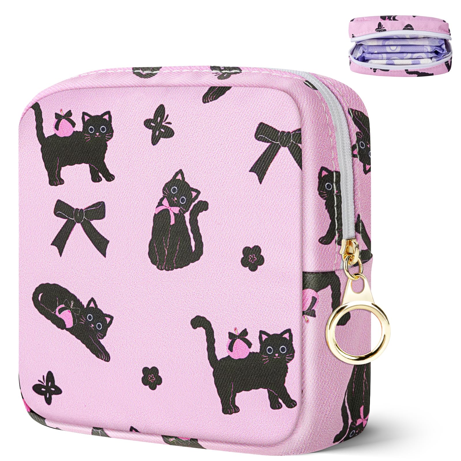 Likesing Tampon Holder for Purse, Canvas Period Bag Sanitary Napkin Storage Bag for Girls Womens, Portable Feminine Emergency Pad Period Pouch(Bow-Tie