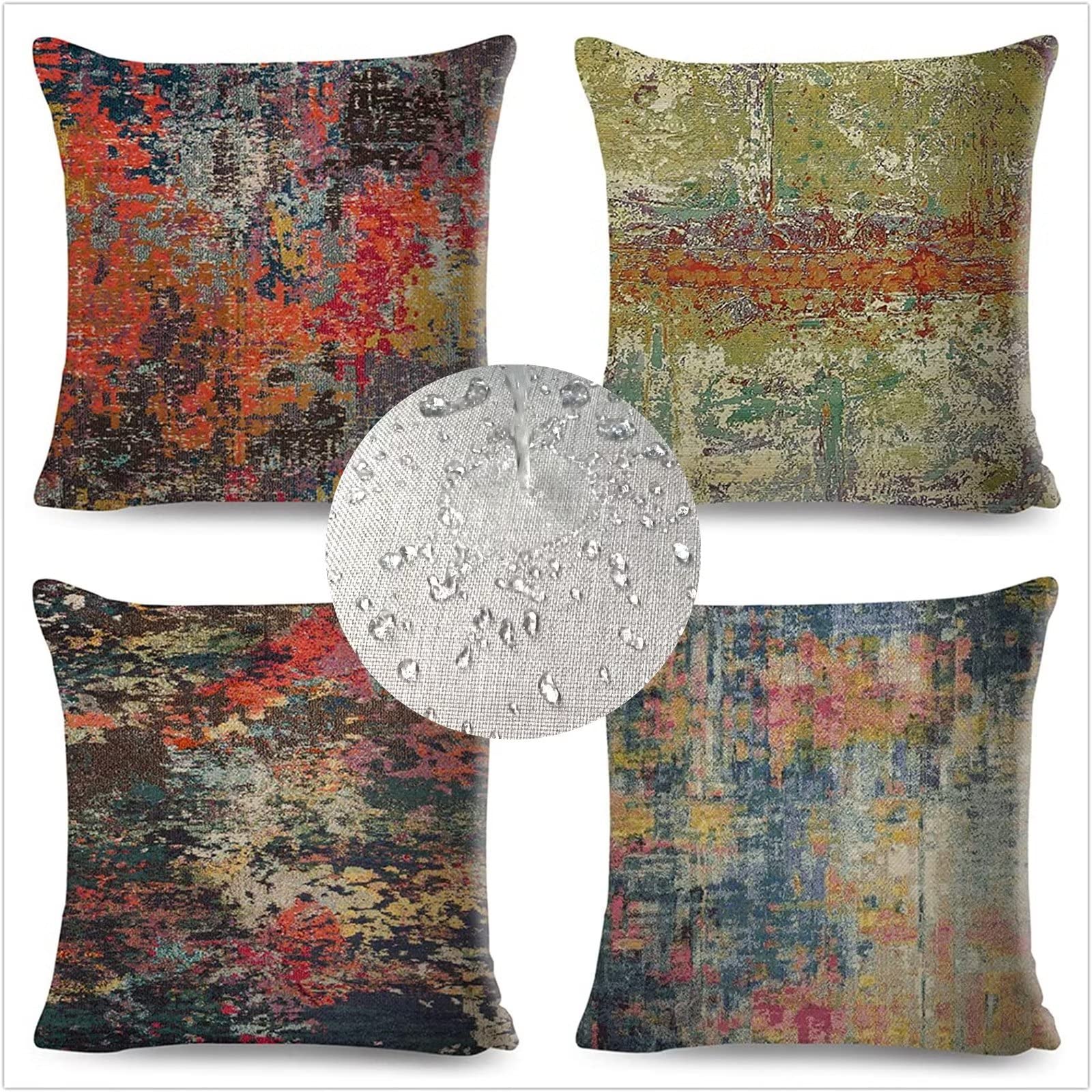 Retrò Federe Cuscini Divano 40 x 40 impermeabile, 4 pezzi 60x60cm astratto Cuscino Decorativo per Esterni Cuscini Divano con Zip invisibile, per Cuscini per Divano Giardino Esterni Decor Regali Z-4306