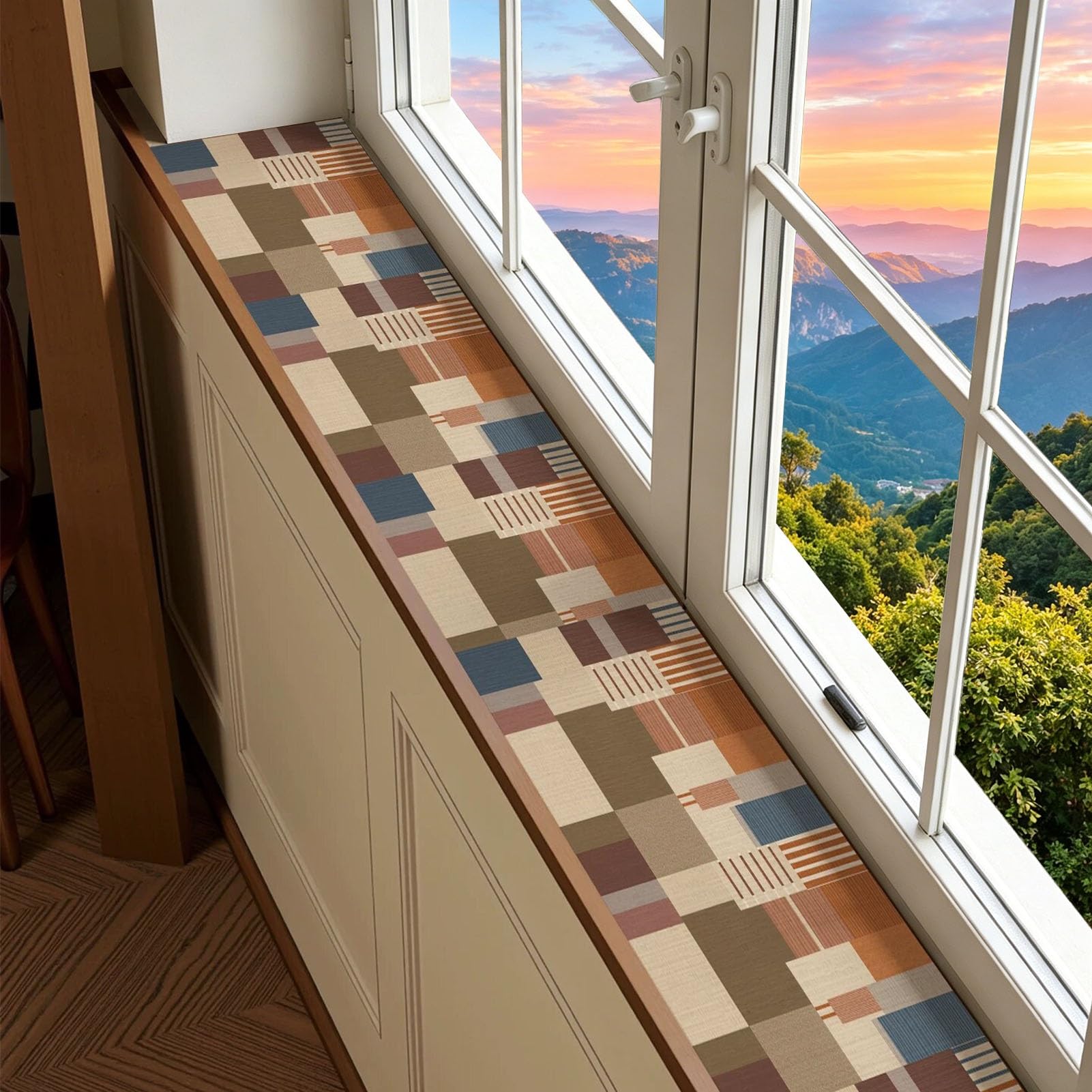 Vibeo Decorative Window Sill Protector Mat for Narrow Balcony, Absorbent Window Cushion Pad Ultra-Thin 2 mm, Window Seat Dustproof Liner, Cuttable & Washable(Style A,200x30cm(79x12in))