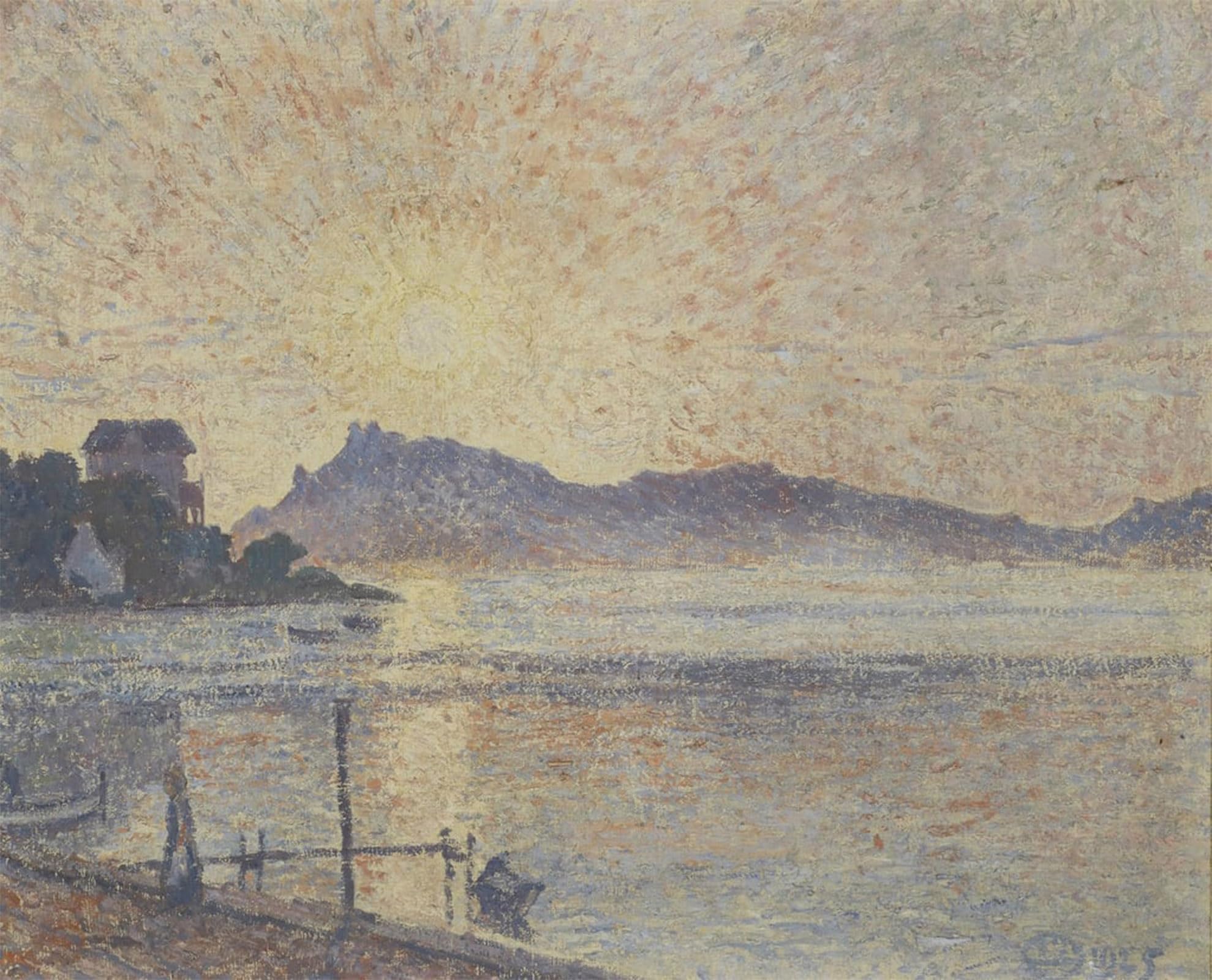 POSTERIIk Vintage Print Pop Art Landscape Artwork the Cougoussa Point Sunset by Lucien Pissarro Art Prints for Office Home Decor 60x90cm