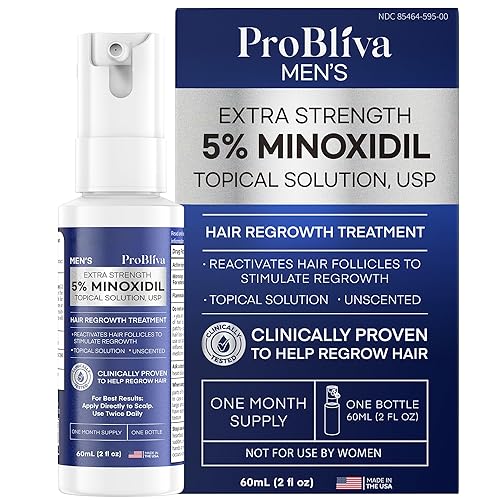 ProBliva Spray de minoxidil al 5 % para hombres tratamiento tópico para el crecimiento del cabello con minoxidil extra fuerte al 5 %, solución