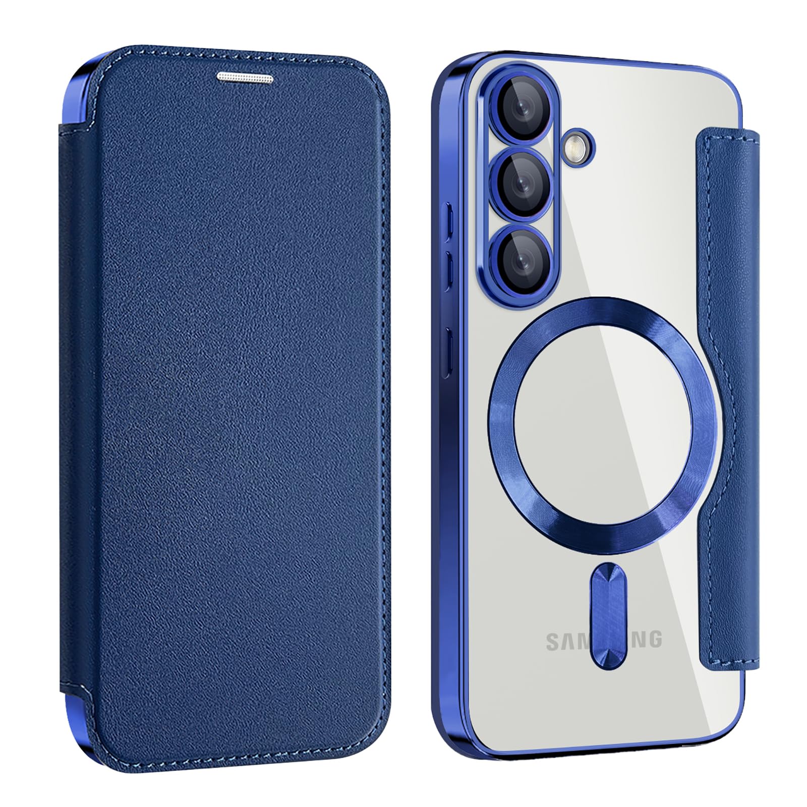 Galaxy S26 Plus 用 ケース 手帳型 RFID ギャラクシーS26 Plus ケース 財布型 カードポケット付き 全面保護 Magsafe対応 背面透明 高級なPUレザー 人気財布型 カバー 軽量 galaxy S26 Plus ケースカード収納 おしゃれ 上質な手触り 擦り傷防止 (ブルー)