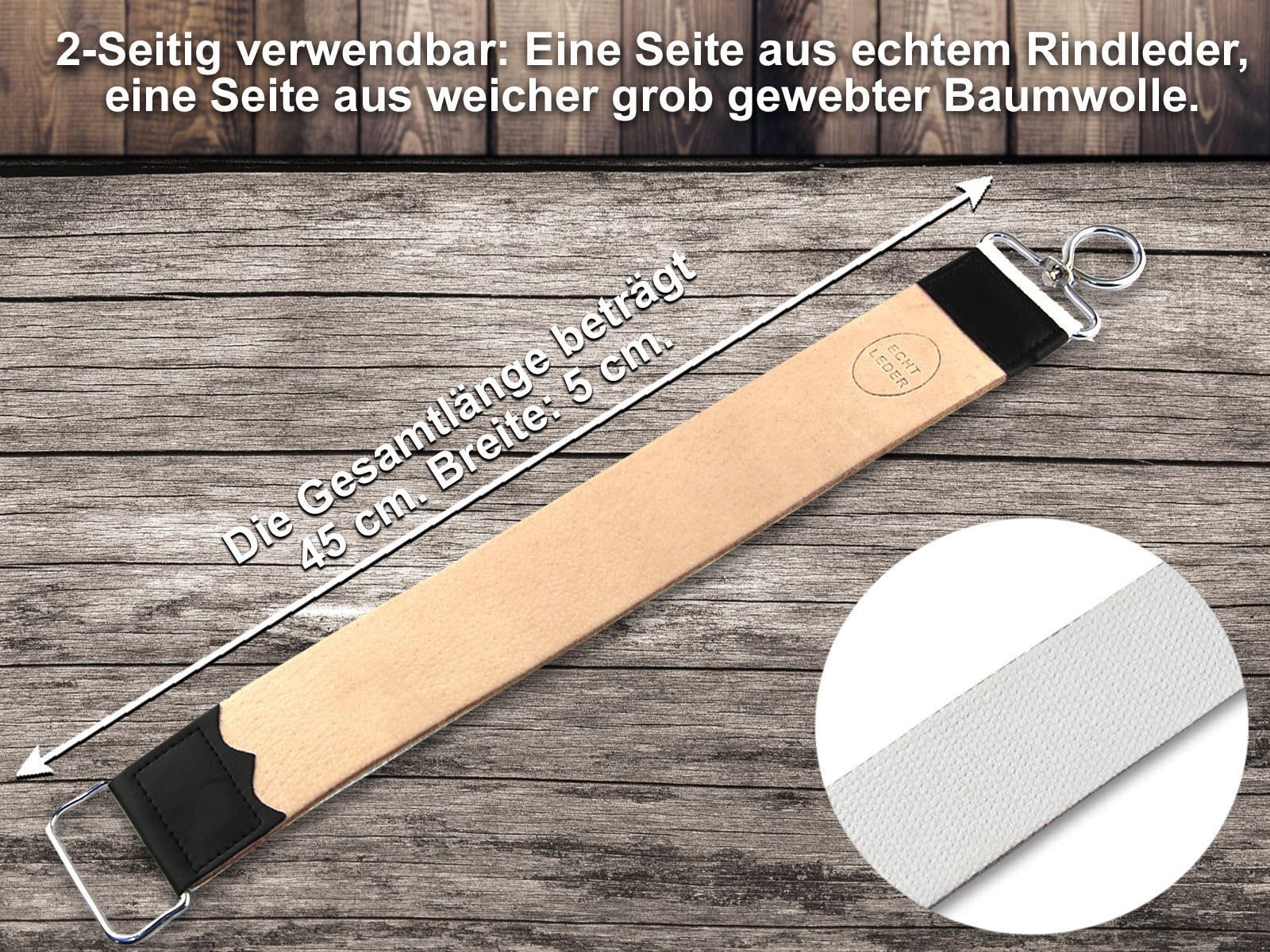 Rasiermesser Set Geschenk Herren mit Rasiermesser, Paste und Abziehriemen | Rasier-Set für Männer Profi Kombi aus Streichriemen Leder Baumwolle, Edelstahl Bartmesser und Solinger Pflege Paste