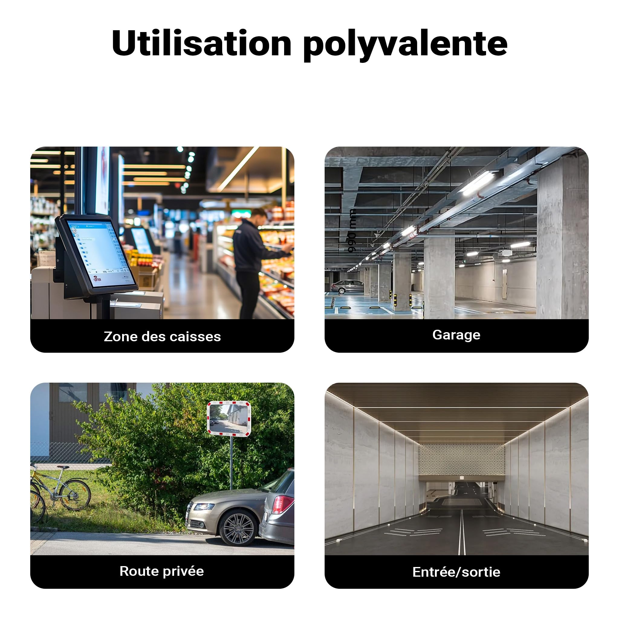 Wiltec Miroir routier convexe de circulation 50 x 70 cm Champ de vision de 130°-130° Bandes réfléchissantes Blanc-rouge Sécurité routière Outdoor Indoor Polycarbonate solide Surveillance Rue Magasin