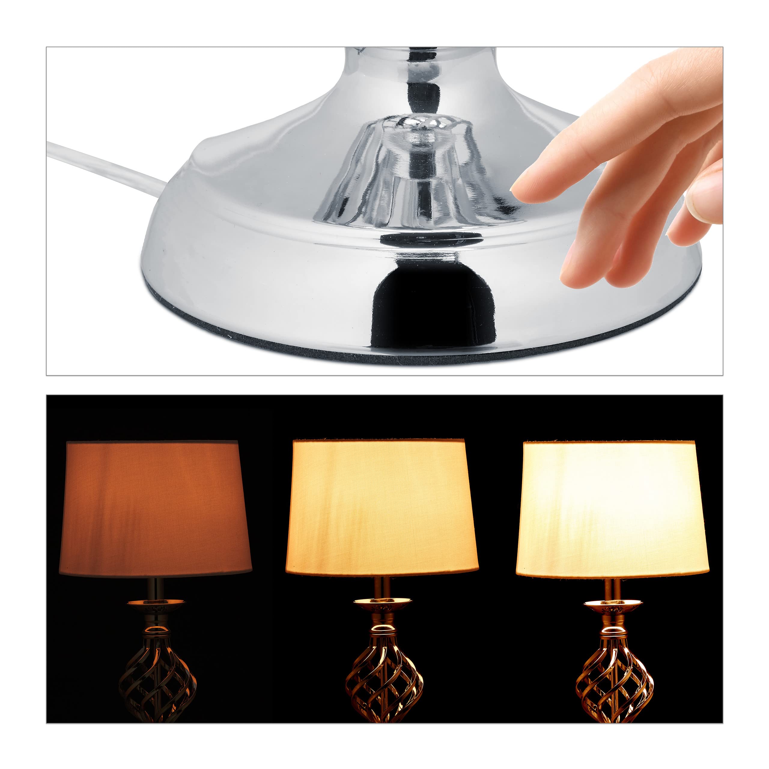 Relaxdays Abat Jour Touch Moderna, Dimmerabile su 3 Livelli di Luce, E14, Lampada da Tavolo per Salotto, Argento/Bianco | Elegante lampada da tavolo, dimmerabile, 3 livelli, E14, 43,5 x 25 cm