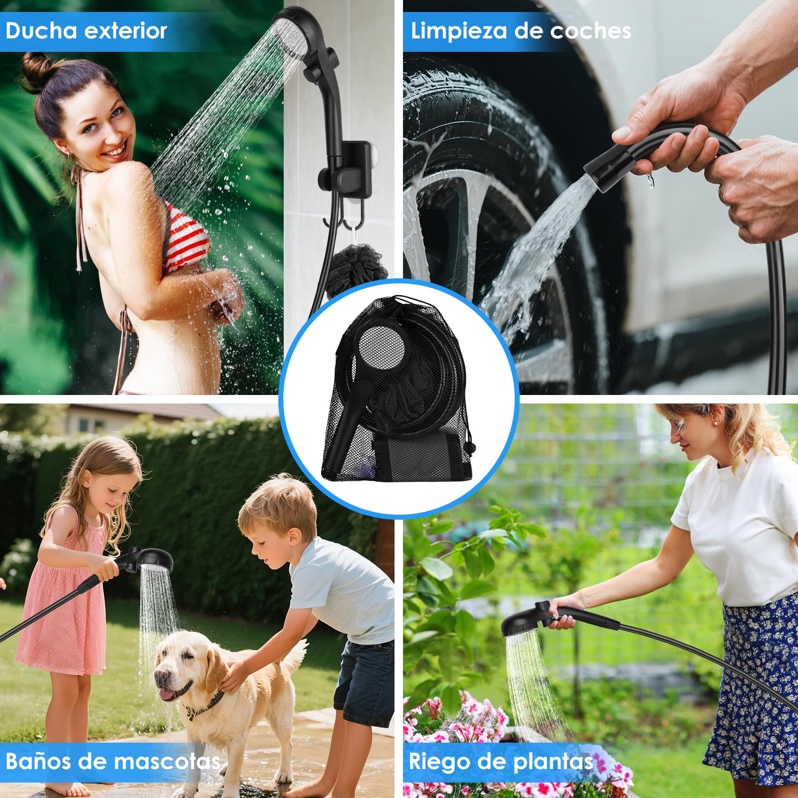 GuKKK Ducha Portatil Camping, 7800mAh Batería Recargable Ducha Camper, Ducha Camping con Pantalla LED Inteligente, Duchas de Exterior con Alcachofa y Manguera, para Camping Viajes jardín Coche Lavado
