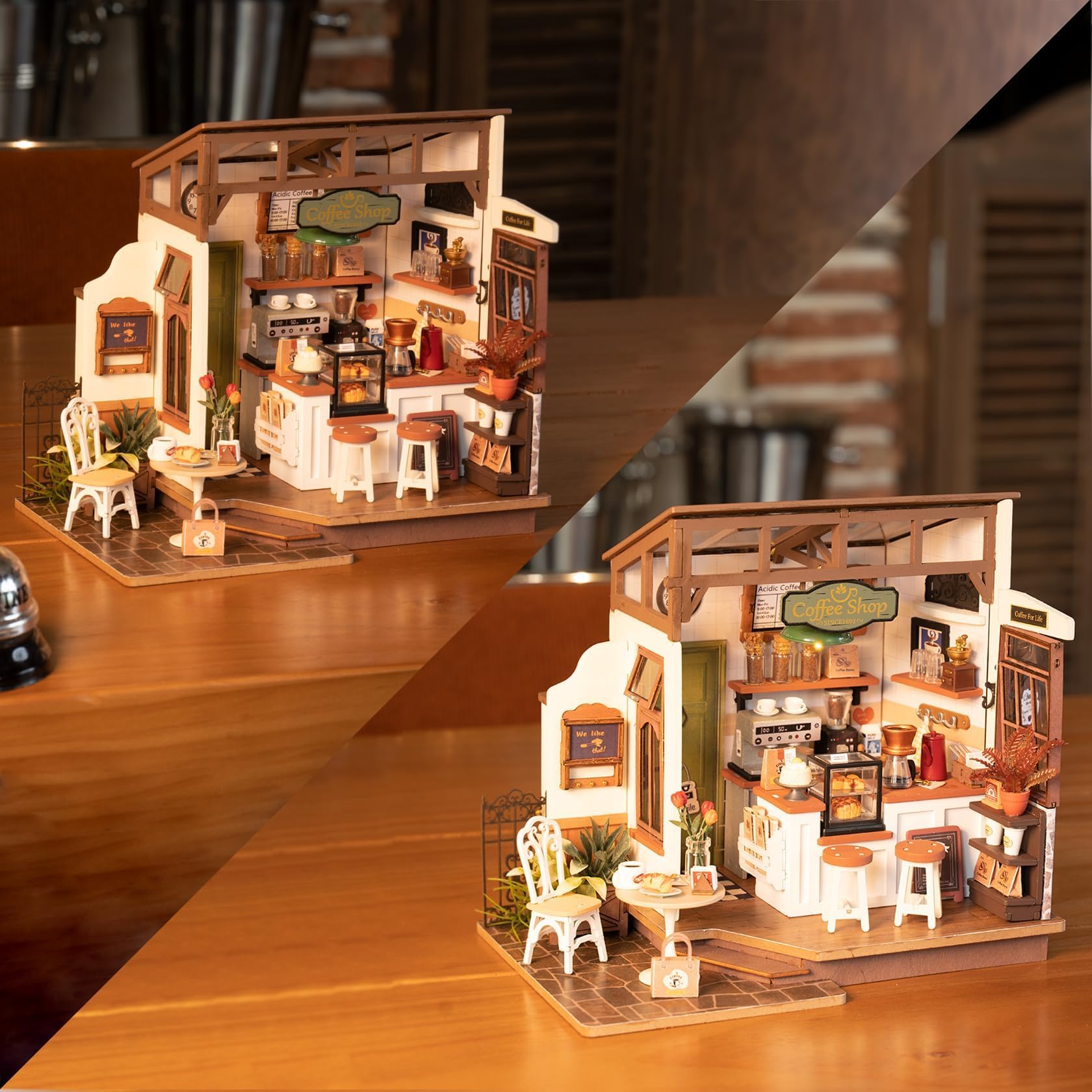 ROBOTIME Zestaw do zbudowania drewnianego domku dla lalek DIY z miniaturowymi meblami, zestaw do budowania modeli z akcesoriami i LED, zestaw modelarski dla dorosłych i dzieci, prezent świąteczny