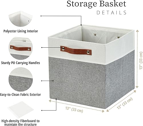 Miniatura 8 de DECOMOMO - Cubos plegables de almacenamiento, canastas resistentes de tela catiónica, cubos con asas, para organización de estantes, habitación del