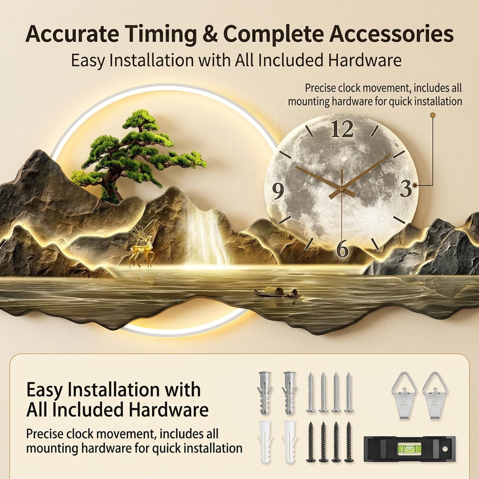 Reloj de Pared 3D con Luces LED, Arte Moderno para Decoración de Sala