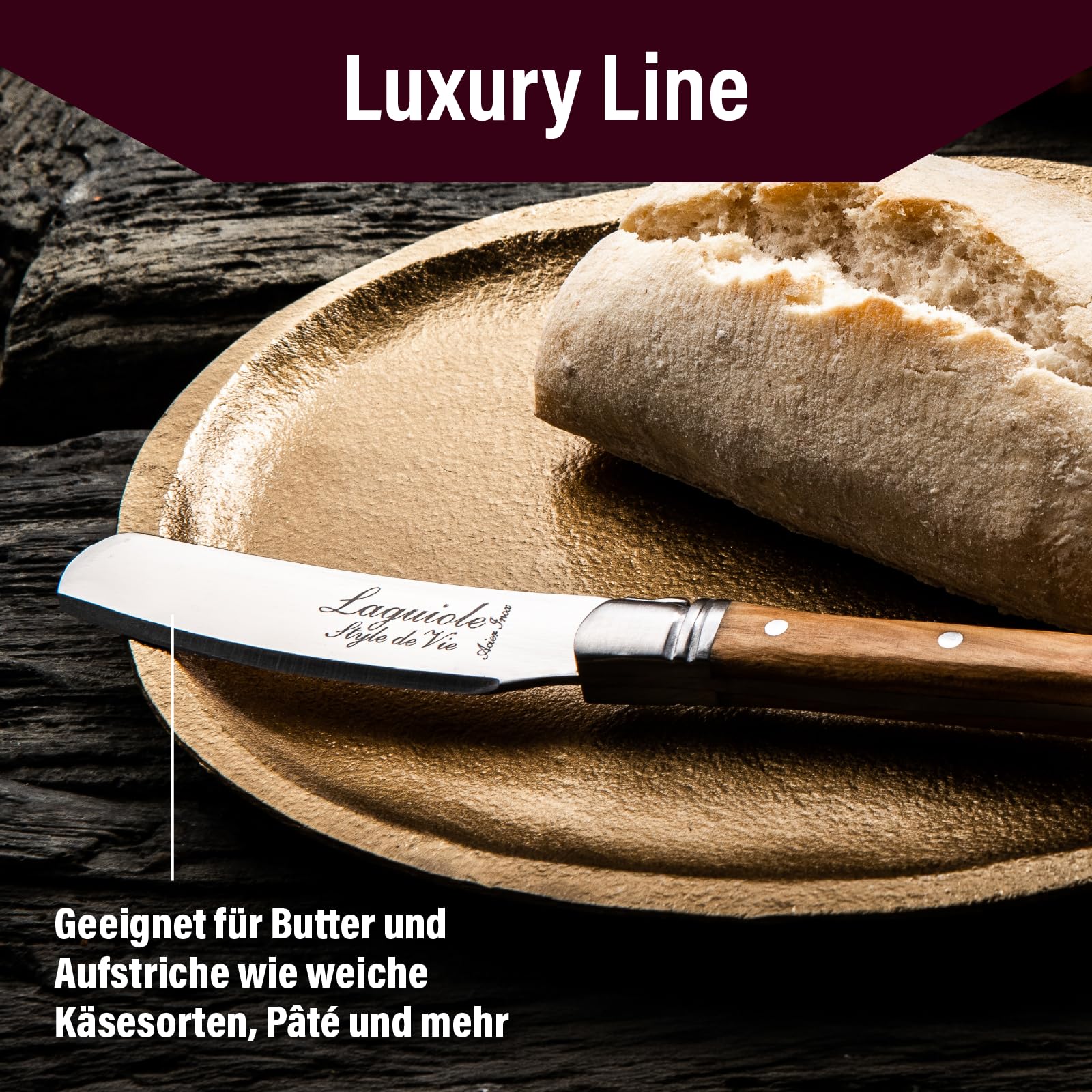 Laguiole Style de Vie Buttermesser Luxury Line, 4-teilig, Olivenholz
