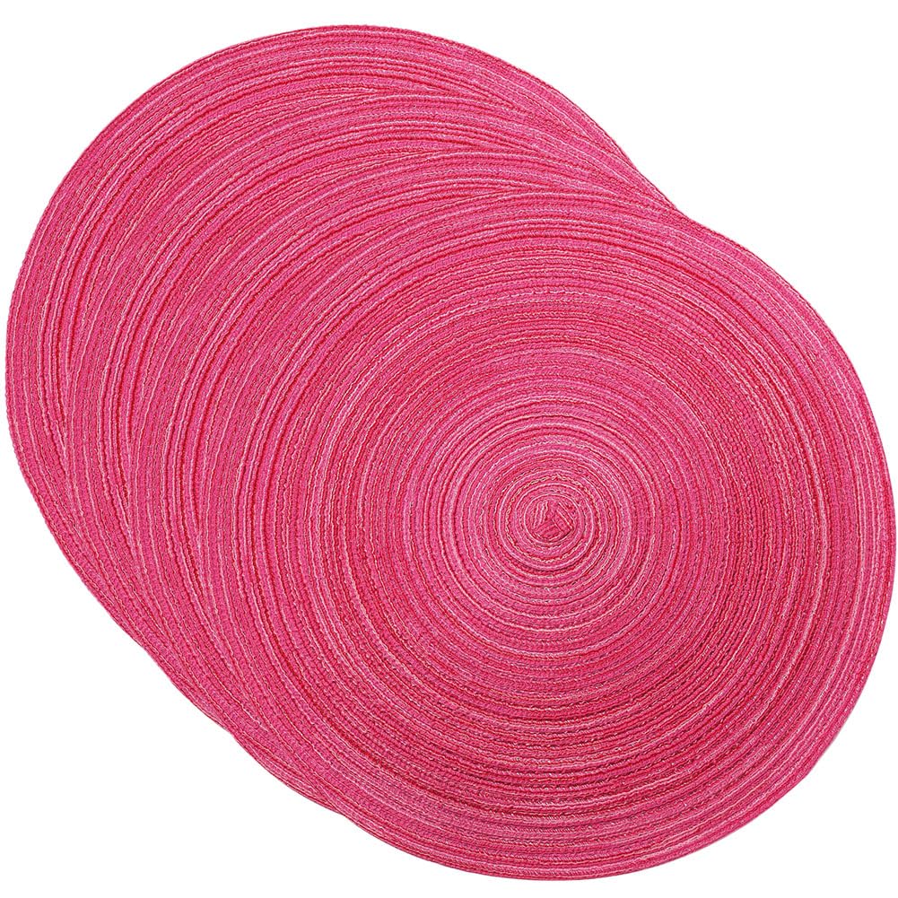 SCF2017 38CM Round Woven Cotton Yarn Placemats Heat Resistant Table Mats Set of 4,Pink