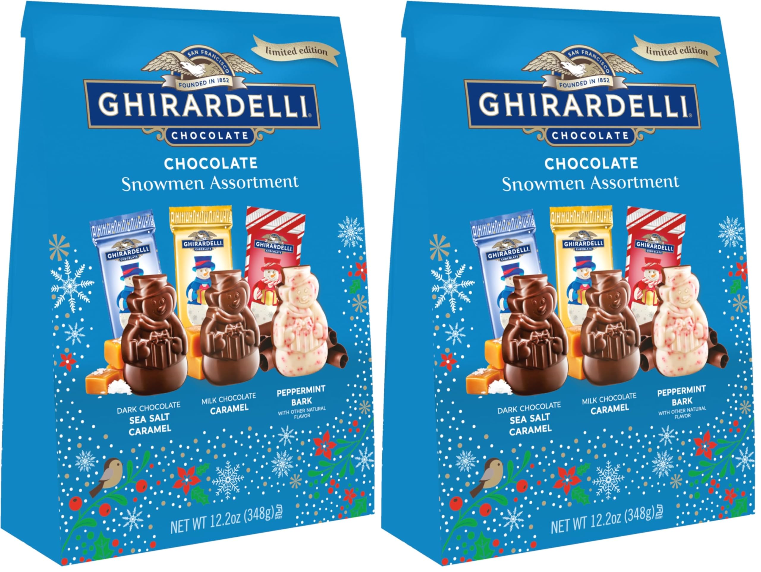 Ghirardellli Chocolate Snowmen Assortment for Easter Candy, 15.3 Oz Bag (Pack of 2)