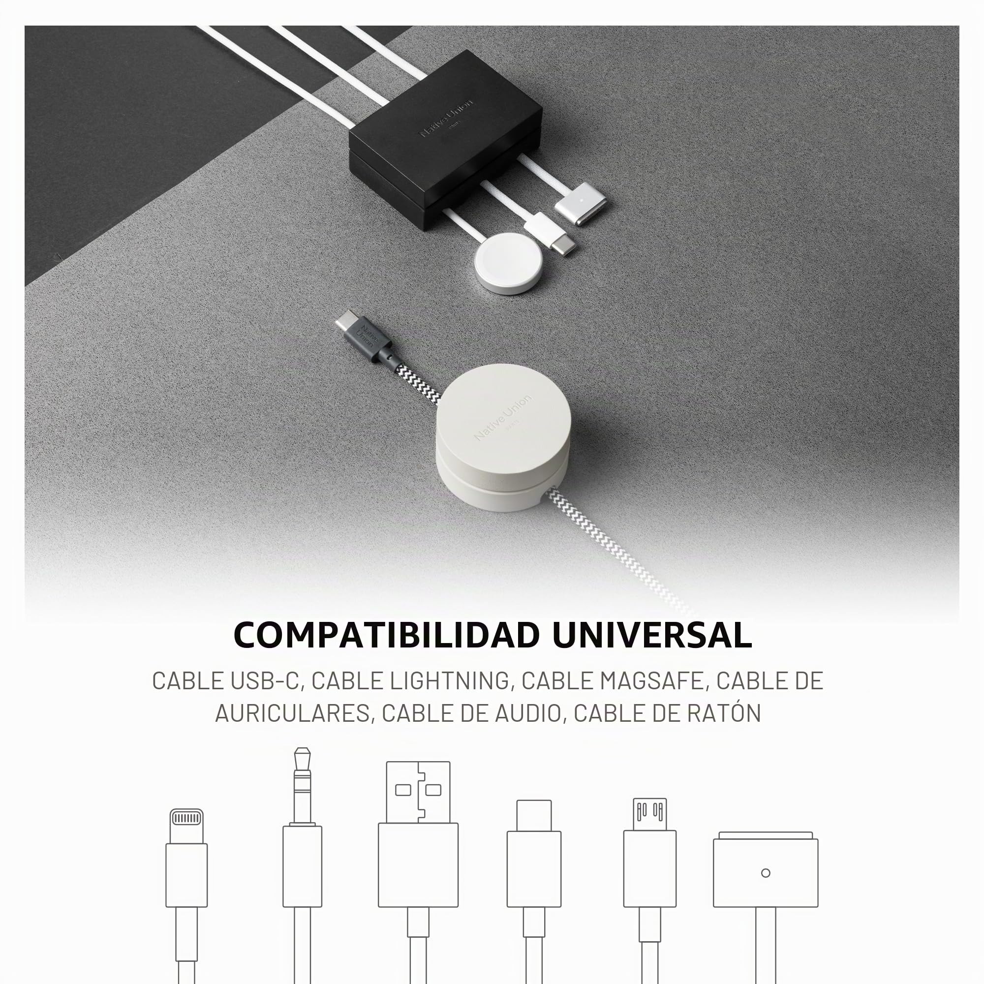 Native Union Weighter – Organizador Antideslizante para Cables – Accesorio Escritorio o Mesita – Diseño Metal y Silicona – Compatible USB-C y Lightning (Arena)