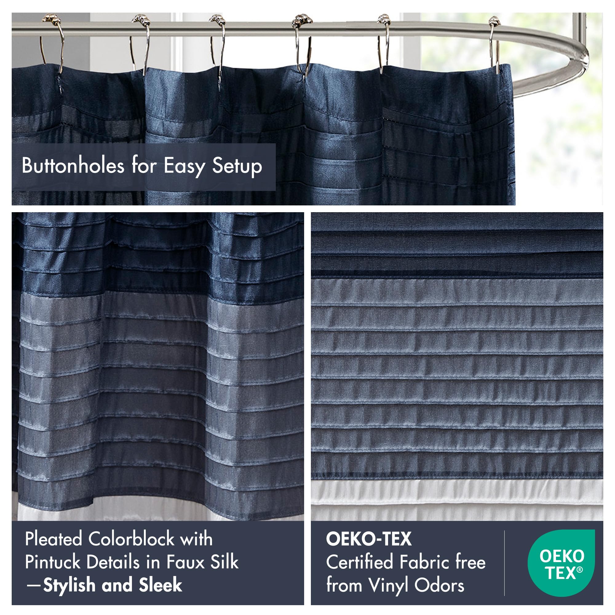 Madison Park Amherst Douchegordijn voor de badkamer, van microvezel, met moderne gestreepte banen van imitatiezijde, 183 x 183 cm, groenblauw (aqua