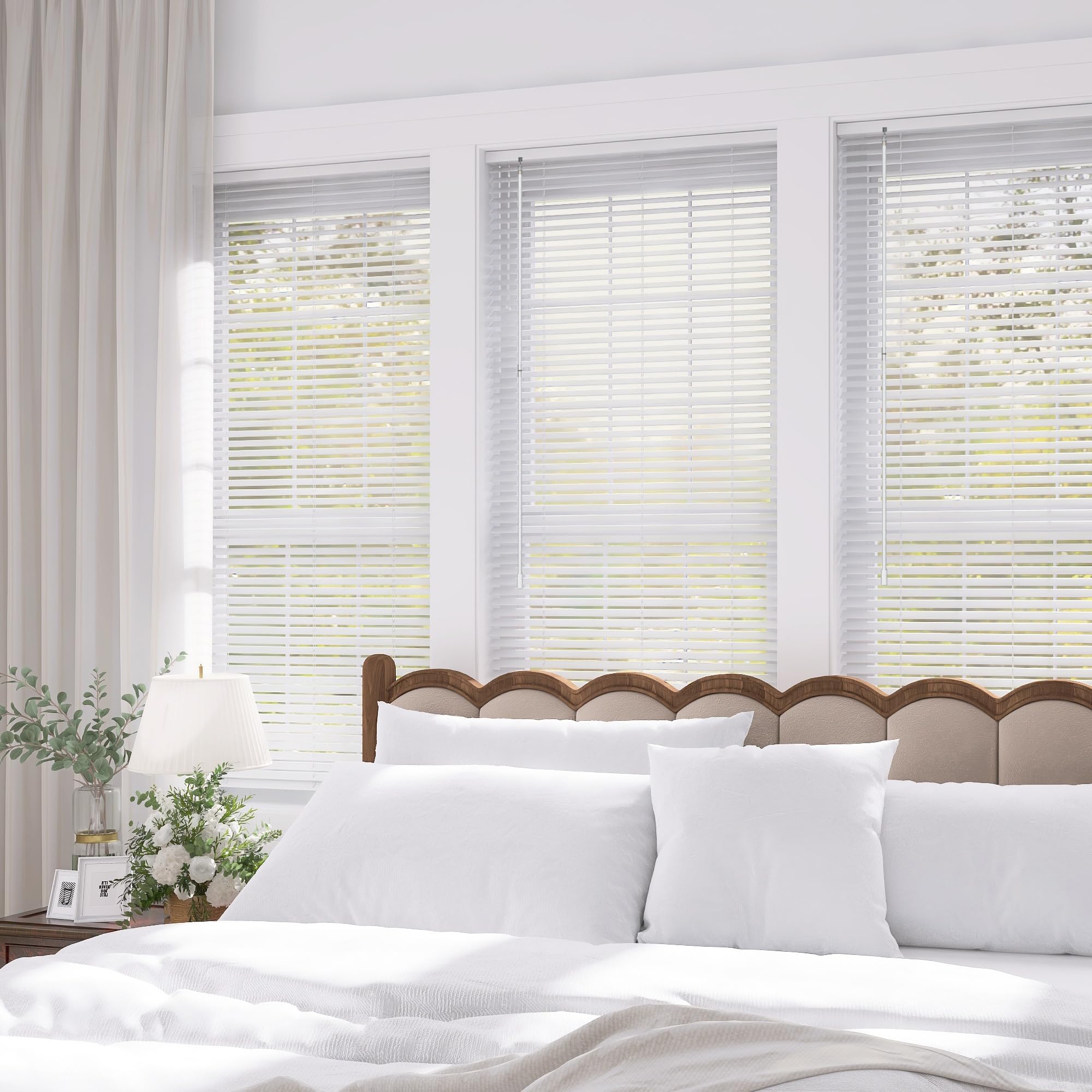 SLKWDOBD Cordless No Drill Aluminum Blinds for Window, No Tool Room Darkening 1 inch Horizontal Blinds with Anti-UV, Light Adjustment Waterproof Easy Installation for Home, Office, Matt White