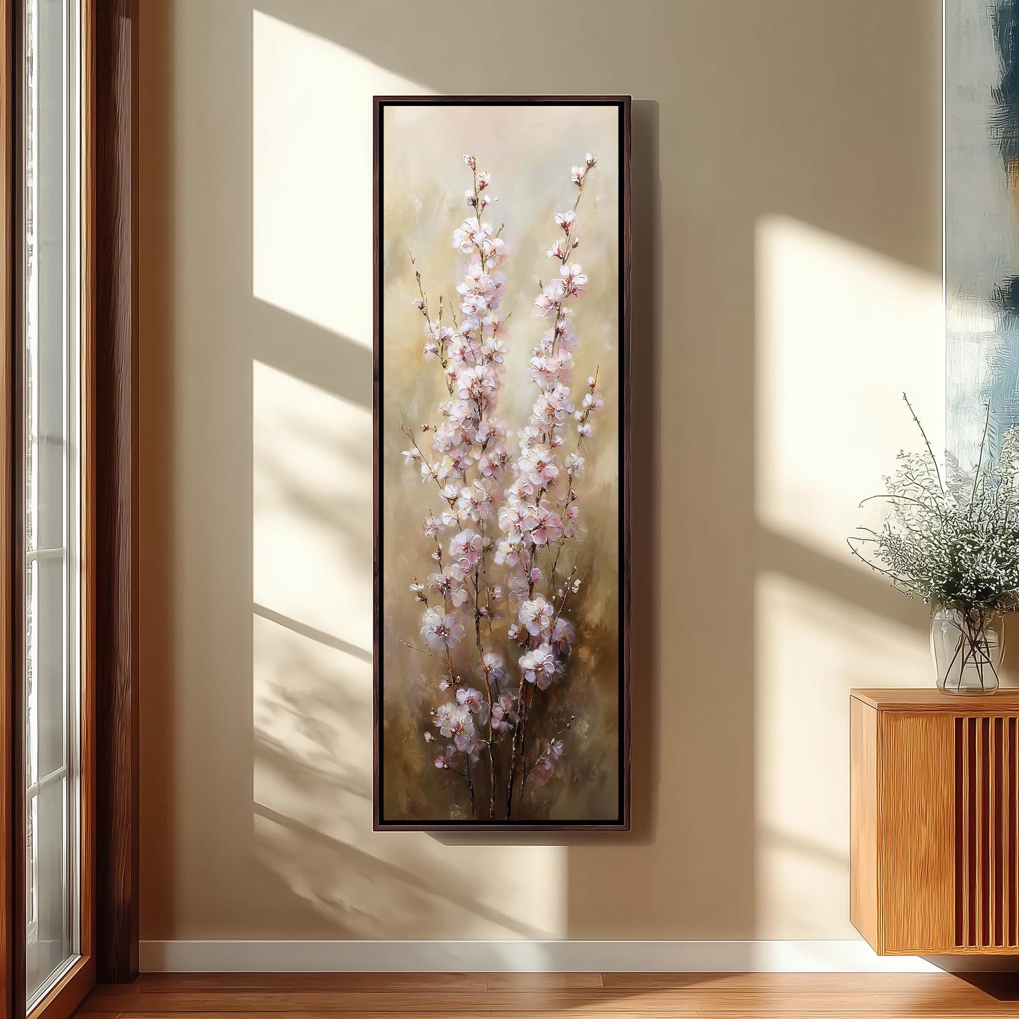 XBTYKPB Flower Stalks Canvas Art, Botanical Pastel Print, Tall Narrow Framed Wall Art, Decor Beige Decor, Long Vertical Painting(30x90cm/Frameless)