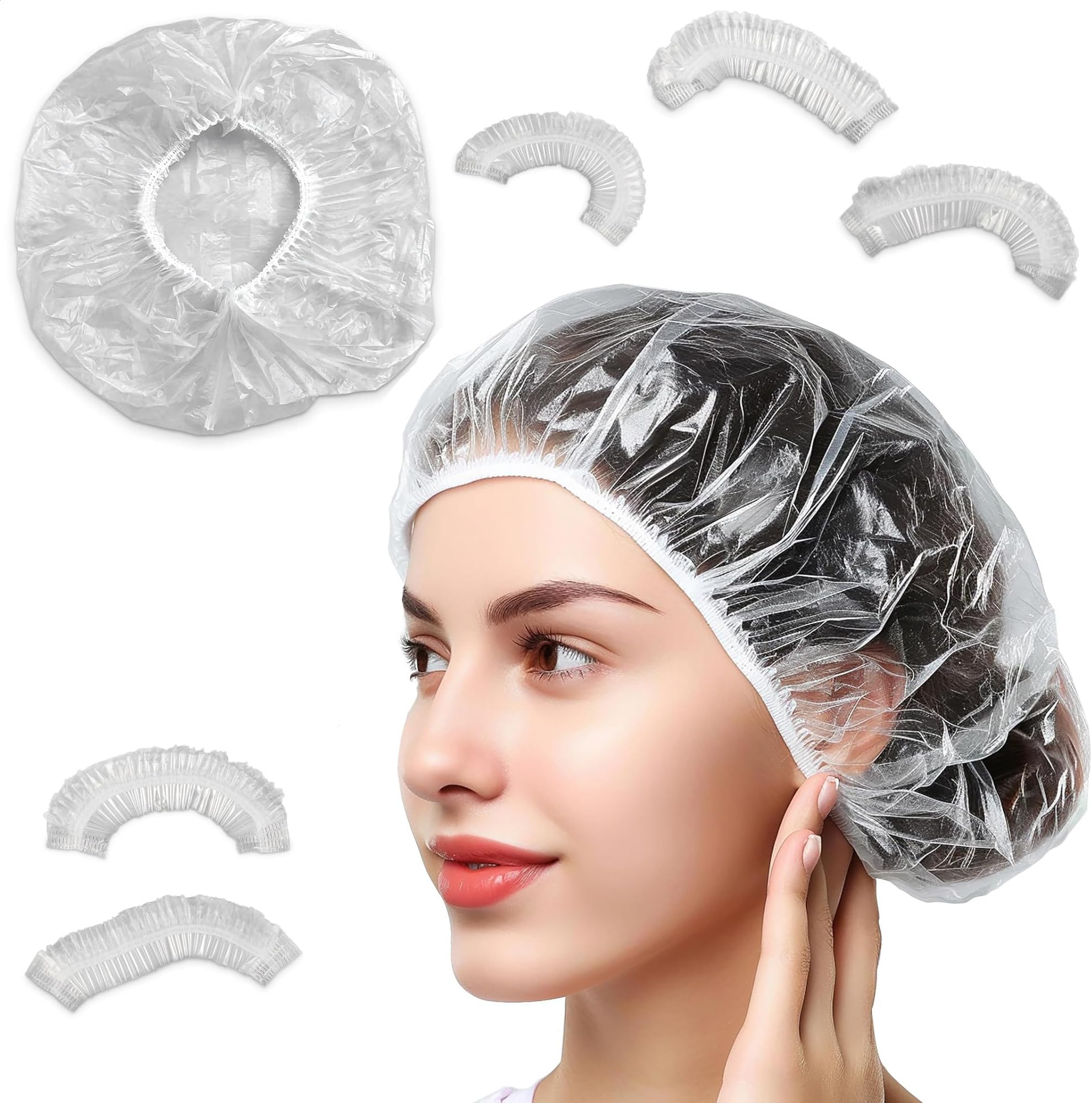 100 Pieces Disposable Shower Caps - Larger & Thicker Waterproof Plastic Hair Caps, Elastic Bath Cap for Women & Men, Perfect for Home, Spa, Salon, Hotel, and Travel Use