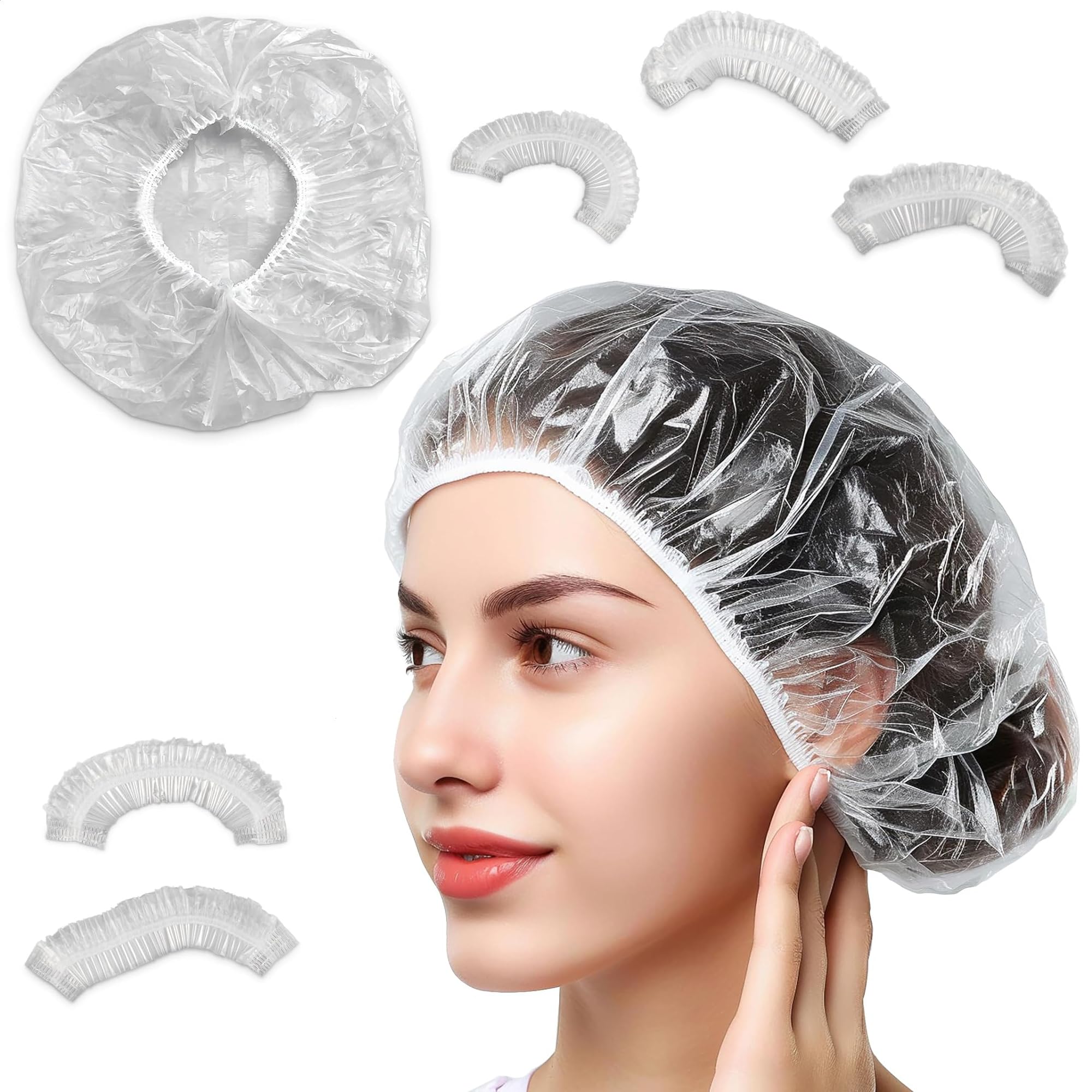AEENAA 100 Pieces Disposable Shower Caps - Larger & Thicker Waterproof Plastic Hair Caps, Elastic Bath Cap for Women & Men, Perfect for Home, Spa, Salon, Hotel, and Travel Use