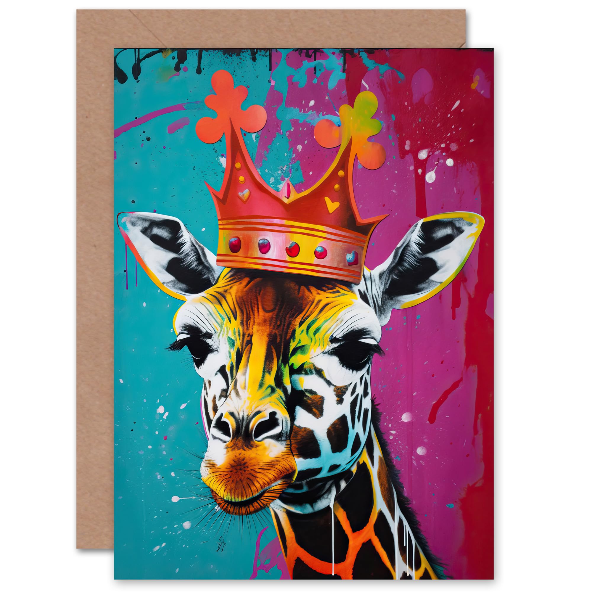 Artery8 Pop Art Giraffe Crown for Wife Her Mum Sister Daughter Mom Gran Nan Birthday Thank You Congratulations Blank Art Greeting Card