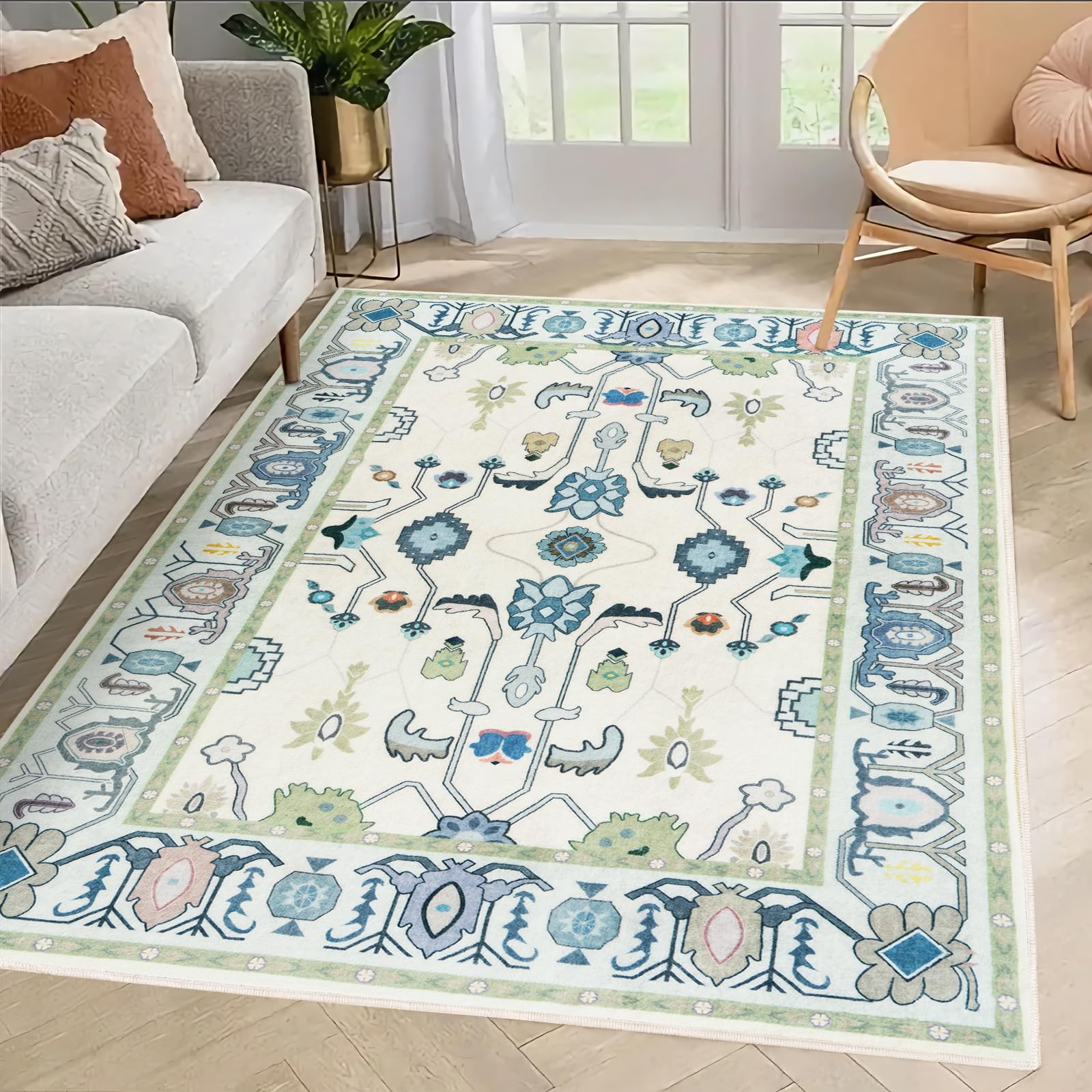 MAST DOO Alfombra de salón lavable 60 x 110 cm – Boho de pelo corto – Alfombra oriental vintage – Diseño suave antideslizante para dormitorio, comedor, cocina
