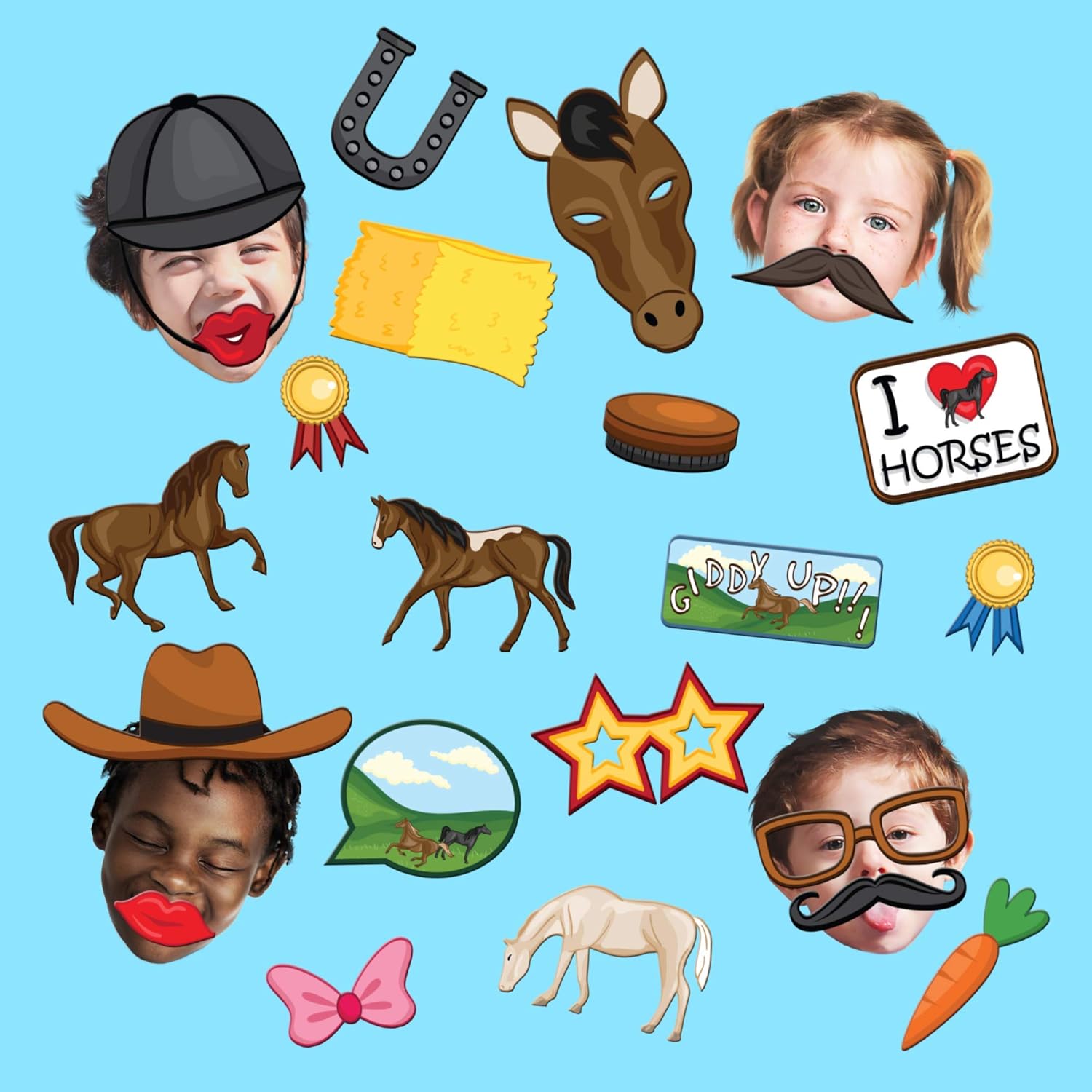 Birthday Galore Wild Horses Photo Booth Props Kit - 20 Pack Party Camera Props Fully Assembled : Home & Kitchen