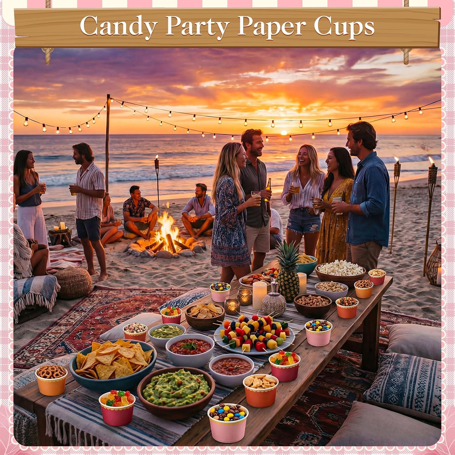 Zopeal 48 Pcs Sunset Disposable Ice Cream Bowls 9oz Pink and Orange Assorted Colors Paper Snack Cups with Gold Scalloped Rim for Summer Tequila Sunrise Sunset Birthday Theme Party Supplies Decorations