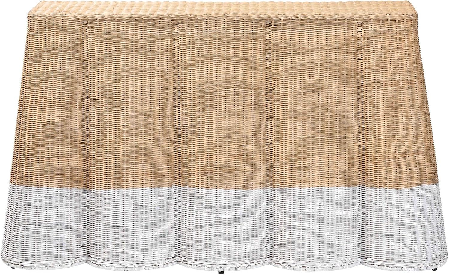 Bali & pari Palm Scallop Natural Rattan Console Table - Handwoven Wicker Accent Table, Coastal & Boho Decor, Rectangle 54", Two-Tone White/Natural
