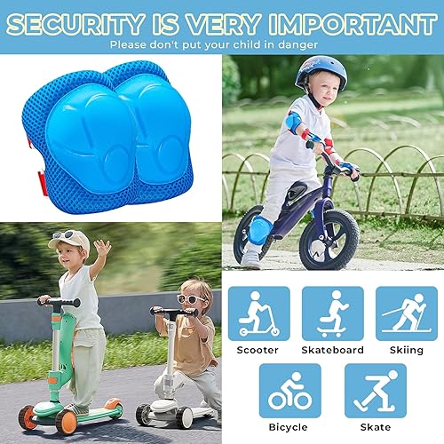 Miniatura 6 de EILLEO Rodilleras para niños, juego de coderas para niños, conjunto de equipo de protección para coderas y rodilleras para niñas y niños con
