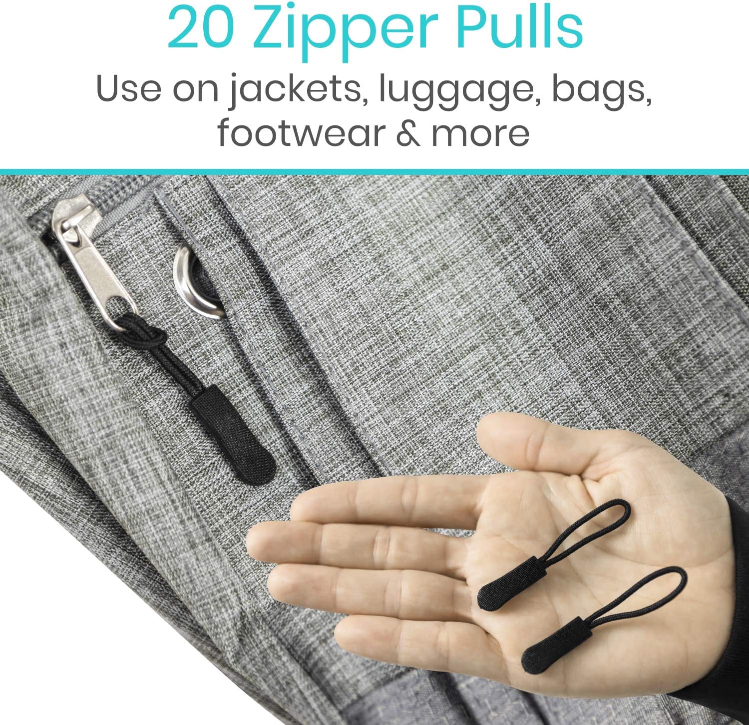 Vive Zipper Pulls Replacement (20 Pack) - Helper Grip Fix for Clothes, Shoes, Purse, Handbag, Luggage, Jacket, Backpack, Boot - Universal Easy Gripper Puller - Set of Plastic Repair Tabs Dexterity Aid
