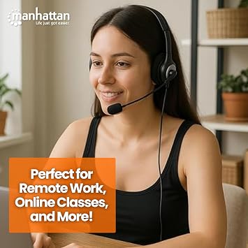 Manhattan 3.5mm Stereo Headset with Mic - with Microphone, Volume Control, 3.5 mm Stereo Plugs, 6.5ft Cable - for Desktop, Laptop, Computers - 164429