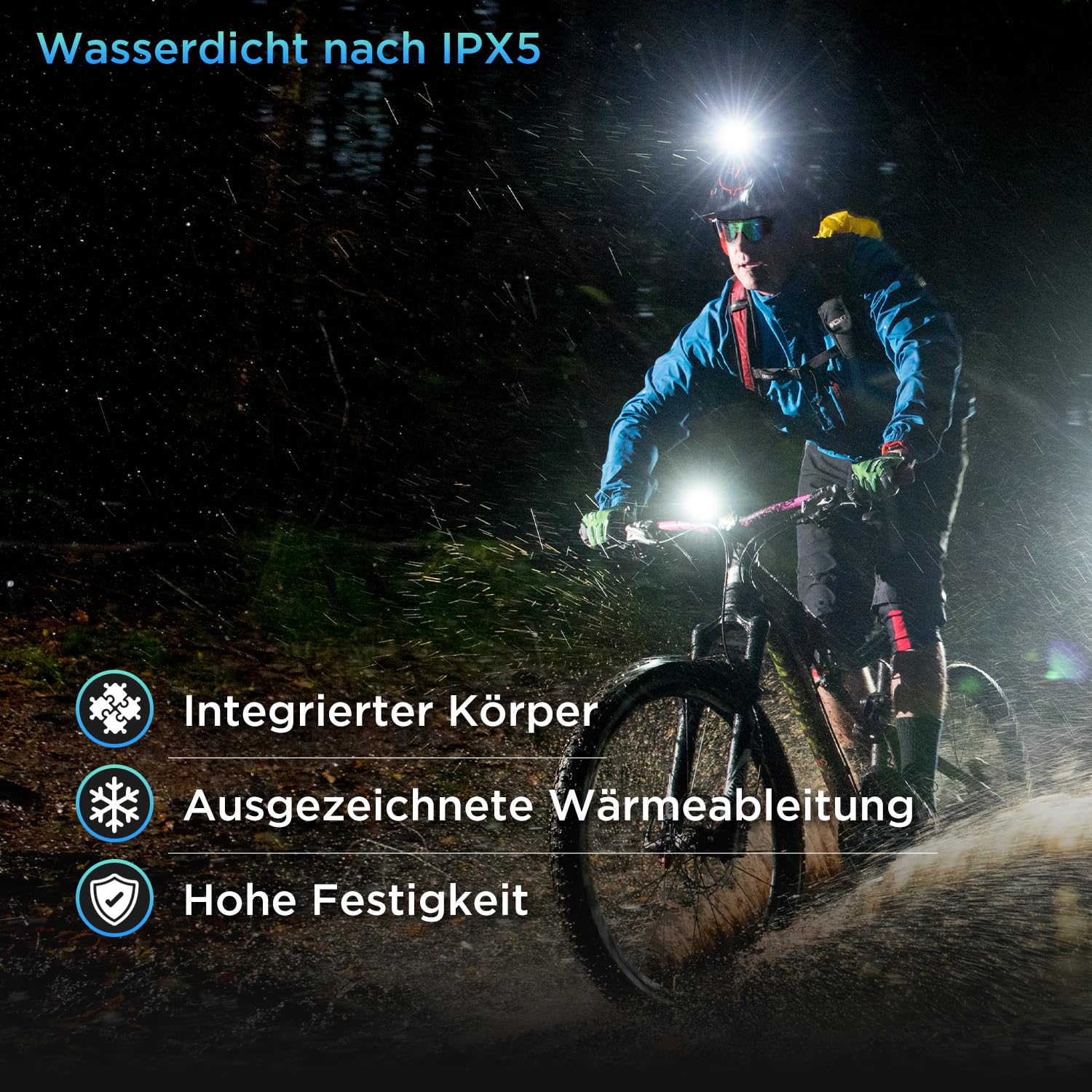Éclairage Vélo EVERMOTOR 100 Lux - Phare Avant + Feu Arrière, Rechargeable USB-C, StVZO