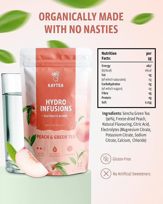 KAYTEA Pineapple & Hibiscus Herbal tea and Fruit Tea – 12 Hydro Infusion Tea Bags – Caffeine Free, Zero Sugar & Calories – Unsweetened Flavoured Tea with Added Electrolytes