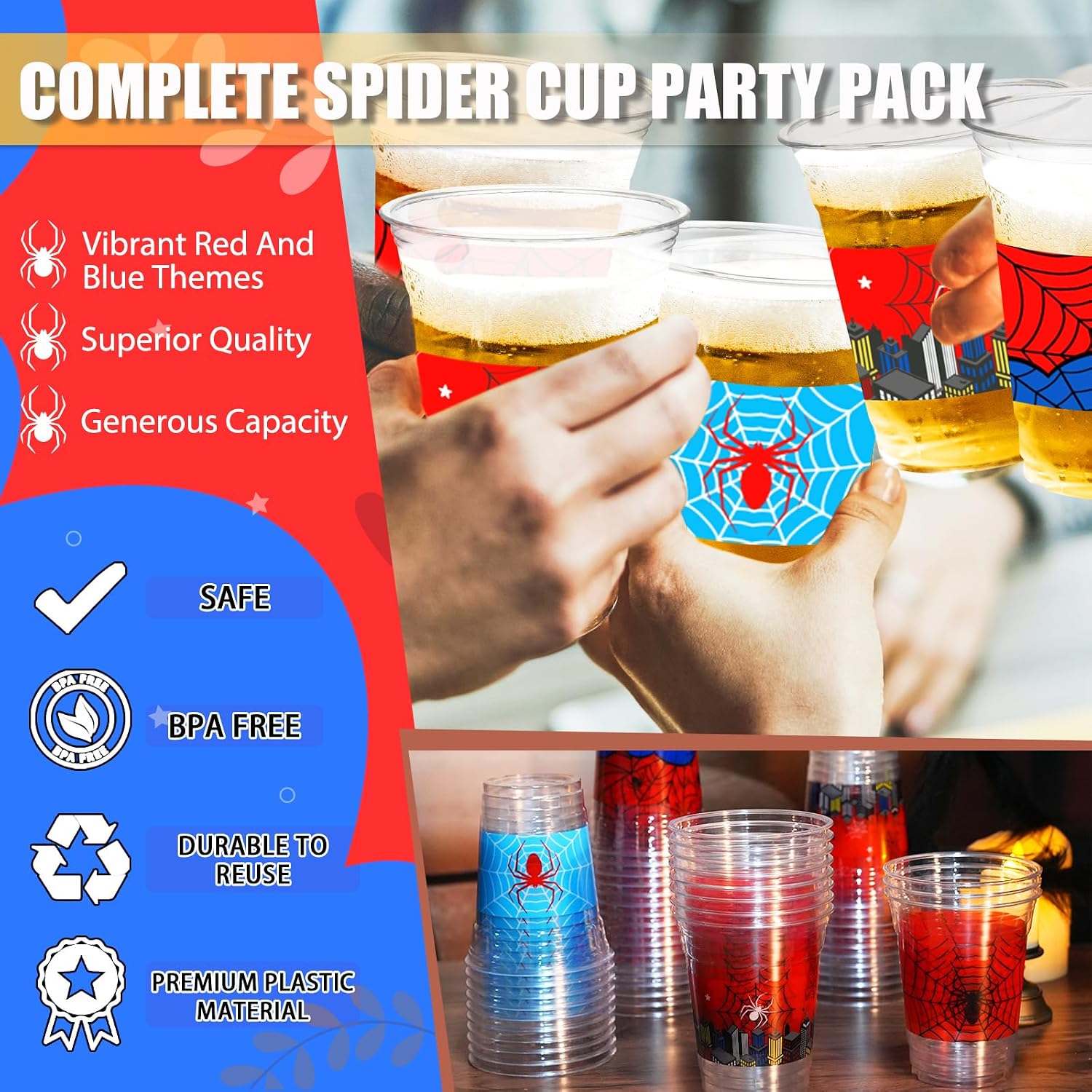 Spider Web Birthday Party Decorations Cups | 50pcs, 12 oz, disposable, plastic