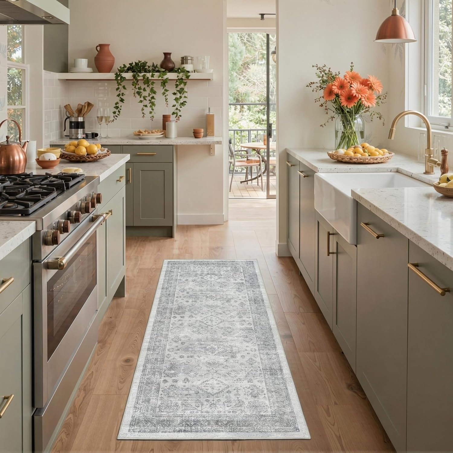 GENIMO 2x3 Entryway Rug, Vintage Faded Non Slip Machine Washable Door Mat, Soft Lightweight Floral Rugs for Entryway Entrance Bedside Front Door Laundry Room Bathroom, Grey