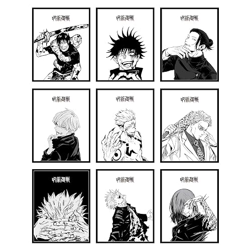 Bigwig Prints Jujutsu Kaisen Poster Set - Manga Art Anime Wall, JJk Poster, Jujutsu Kaisen Wall Art, Gojo Satoru Poster, Jujutsu Kaisen Posters, Anime Wall Decor JJk Posters - Unframed Set Of 9 (8x10)