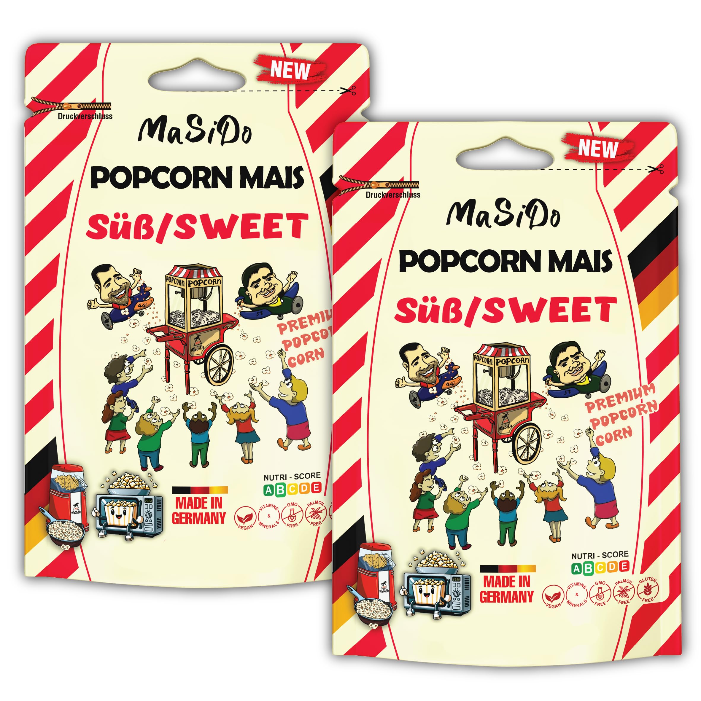 MSD MaSiDo süßes Premium Popcorn Mais aus Deutschland, Butterfly Mais Vorratspack, ohne Gentechnik, glutenfrei, laktosefrei (2x 0,5 kg Packung süß)