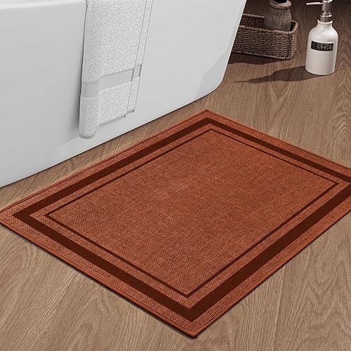 Miniatura 43 de chakme Juego de 2 alfombras de baño ultrafinas, absorbentes, antideslizantes, lavables a máquina, color beige oscuro, 17 x 24 pulgadas + tapete para