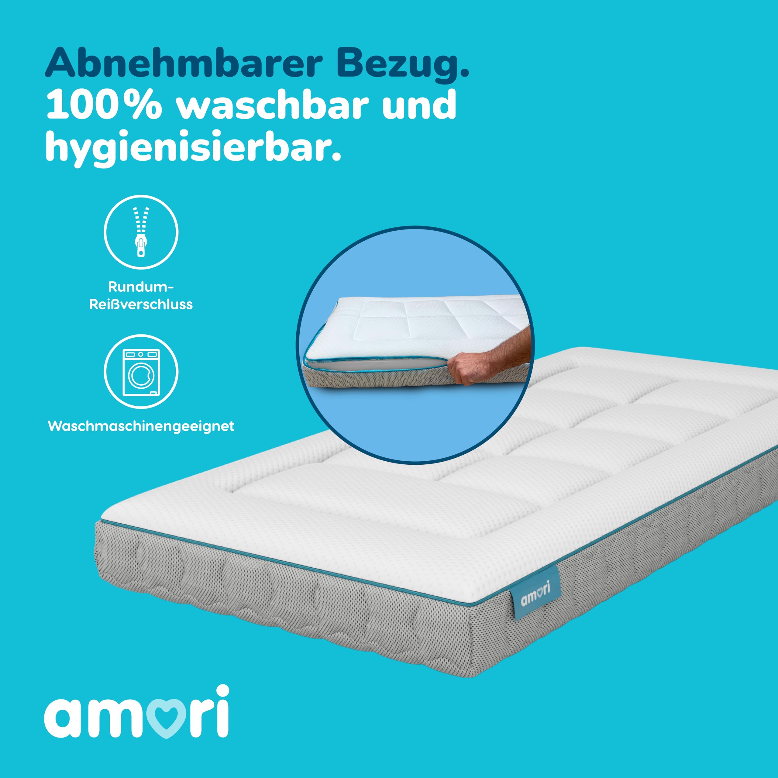 AMORI Matratze für Wiege 117 x 57 cm | Erstickungsschutz | Matratze Doppelseitig Winter - Sommer | Babybett Matratzen Atmungsaktiv und Hypoallergen | Waschbarer Bezug | Öko-Tex | Comfort Plus