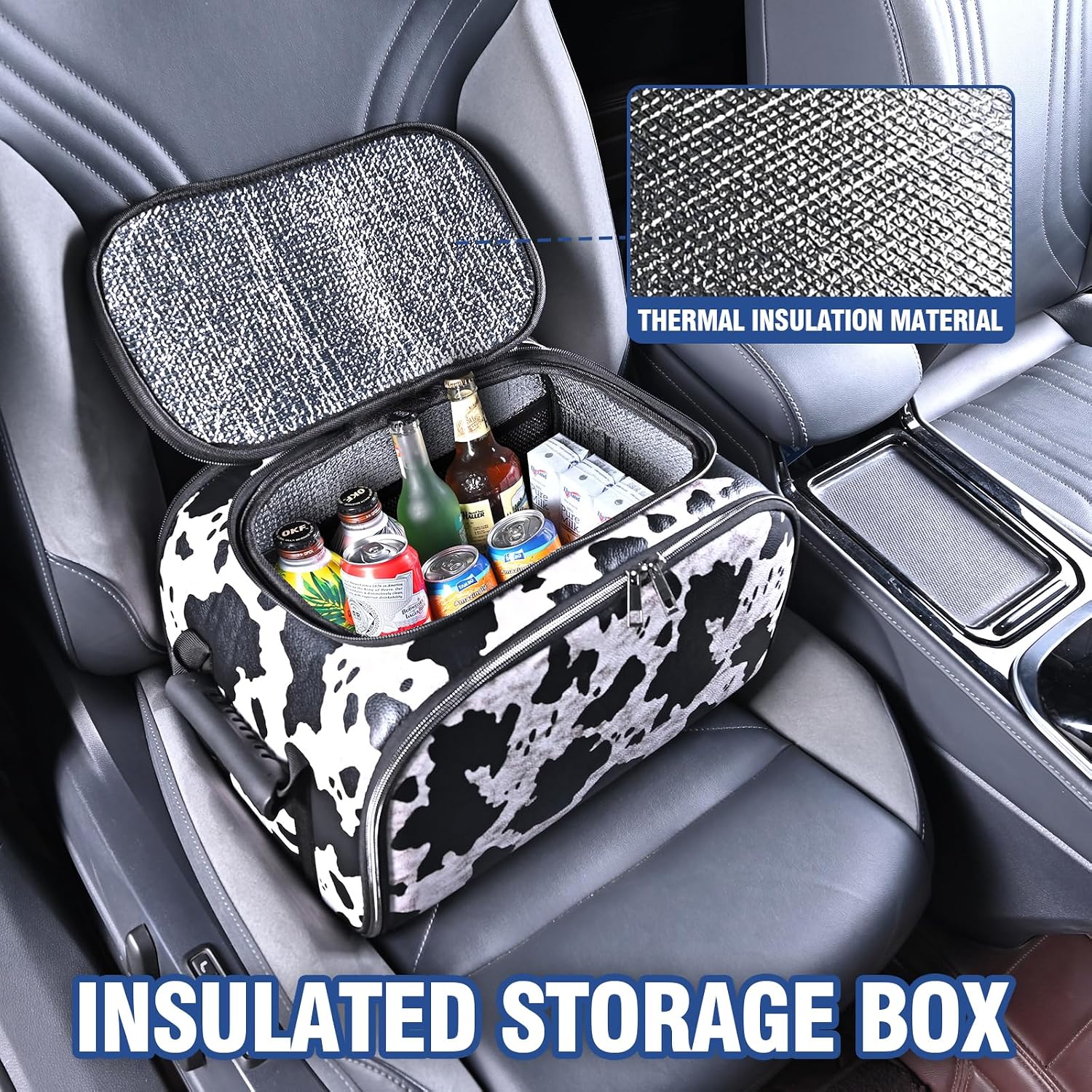 Cow Print Insulated Cooler Bag for Car, Multi-Mode Portable Thermal Lunch Cooler Tote, Reusable Thermal Storage Bag for Drinks, Snacks & Food, Ideal for Car Seat, Trunk, Road Trips & Travel image 4