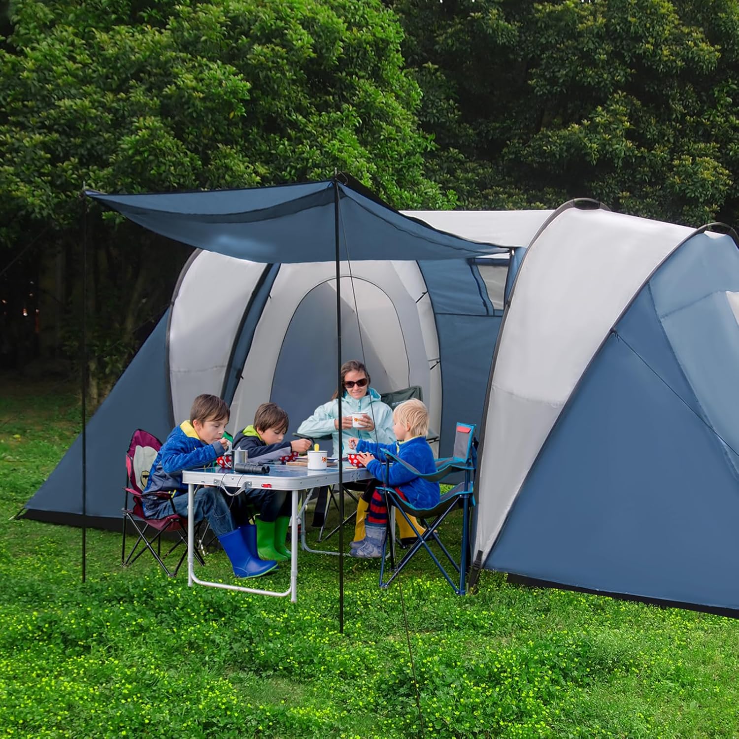 2-4 Person Family Camping Tent with Porch, Weatherproof Camping Shelter with Rainfly, 2 Room Easy Set Up Family Tent with Living Area for Outdoor, Backyard, Hiking 2-4 Person Family Camping Tent with Porch, Weatherproof Camping Shelter with Rainfly, 2 Room Easy Set Up Family Tent with Living Area for Outdoor, Backyard, Hiking