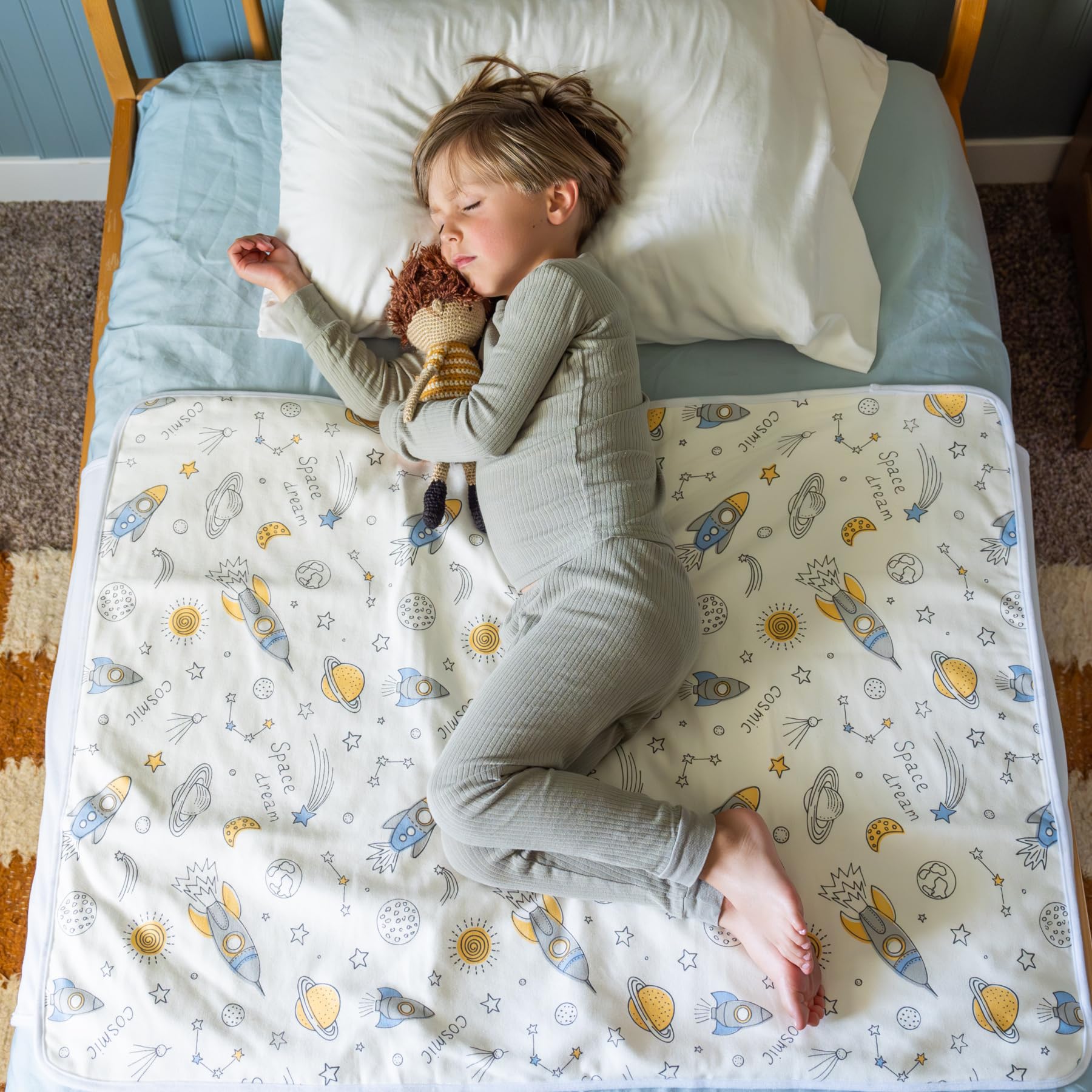 Tuckable Side Bed Wetting Pads Toddlers, Reusable Washable Waterproof Baby Potty Training Mattress Pee Pads Sheet Protector Kids, 5 Absorbent Layers, Exclusive No-Slip, 39