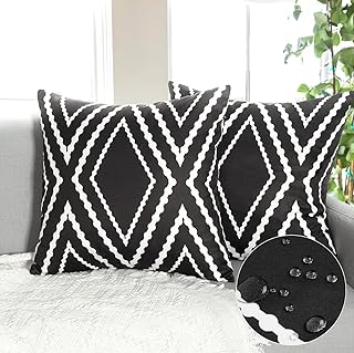 Dremisland 2er Set Outdoor Kissen Wasserdicht 45x45 Kissenbezug Schwarz und Weiß Gartenkissen Geometrische Dekokissen Sofakissen Boho Azteken Couchkissen Zierkissen Kissenhüllen für Sofa Balkon Garten