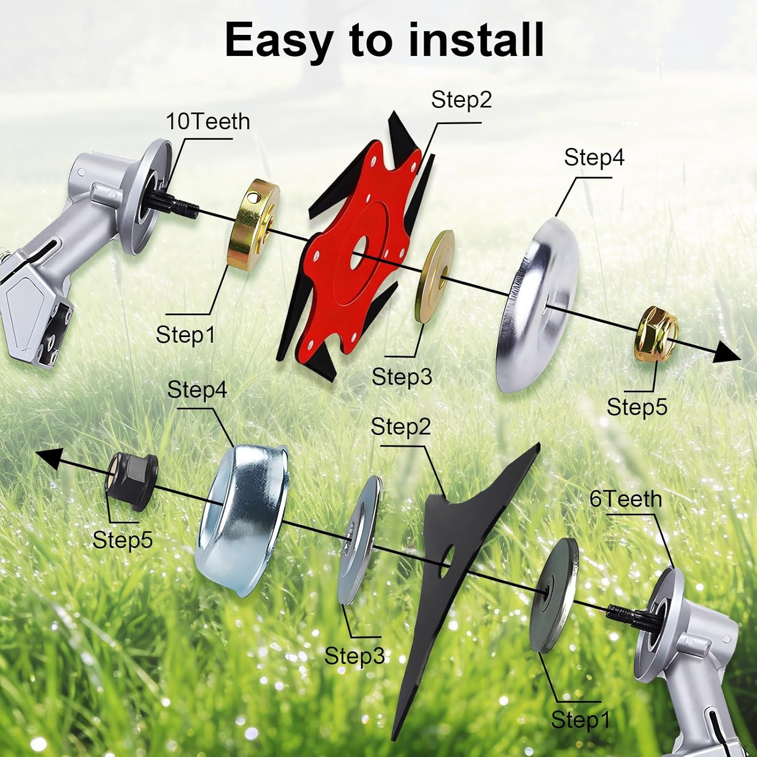 Steel Trimmer Head with 6 Blade Razors and 3 Teeth Brush Cutter Blade, Universal Weed Eater Metal Blades with Adapter Kit, Compatible with Stihl Husqvarna Sears Echo Poluan Redmax Shindaiwa