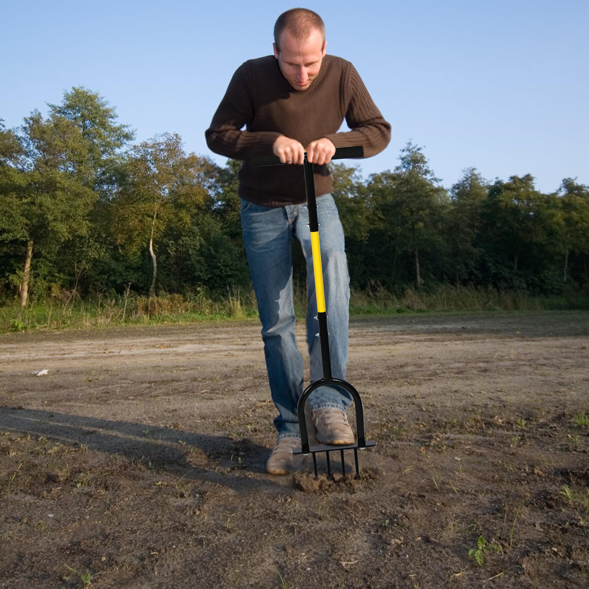 Froadp 3 en 1 Griffe de Jardin Grelinette avec Manche Beche Jardinage en Acier Outillage de Jardin avec 3 Charrues Griffe de Sol Manuelle Aération du Gazon pour Ameublir Labourer et Désherbage