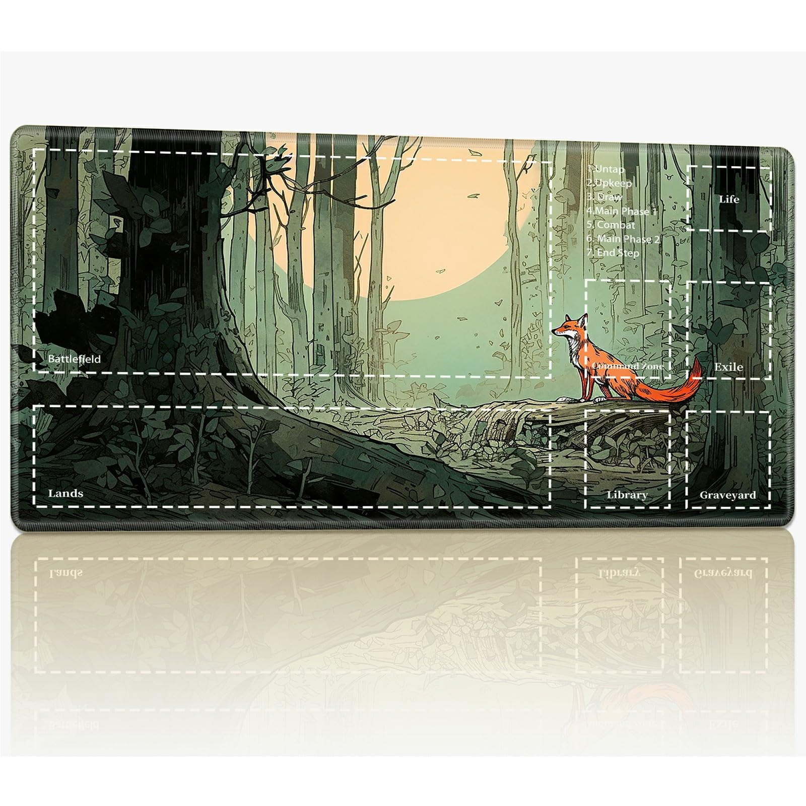 Playmat with Zones for MTG Magic The Gathering, 24 x 14 inches Stitched TCG Trading Card Play Mat Commander Board Game Mats Smooth Rubber Surface Battle Game Desk Mat, Fox in The Forest — image 1