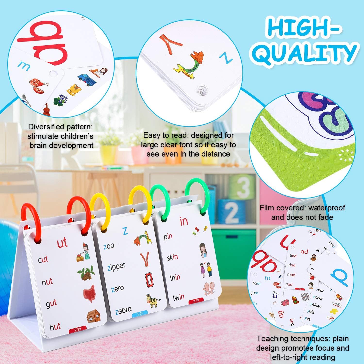 Outus Sight Words Flash Cards Alphabets Flash Cards Set, Sight Words Flash Cards 66 Cards with 132 Pictures, Educational Learning Kindergarten Flashcards for Toddlers Educational Tools : Toys & Games